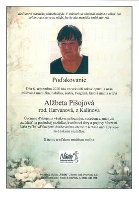 Poďakovanie - Alžbeta Pišojová
