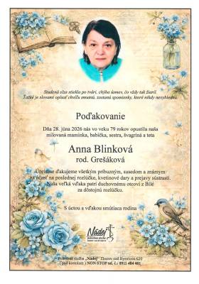 Poďakovanie - Anna Blinková