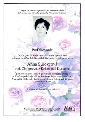 Poďakovanie - Anna Surovcová
