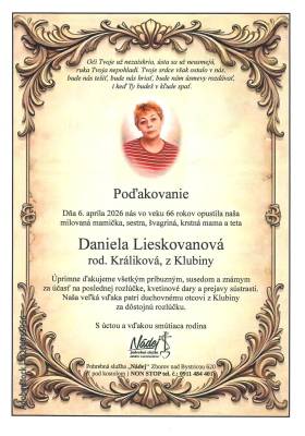 Poďakovanie - Daniela Lieskovanová