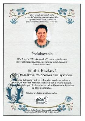 Poďakovanie - Emília Backová