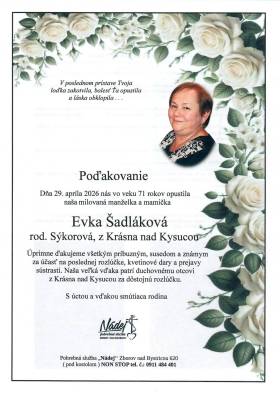 Poďakovanie - Evka Šadláková