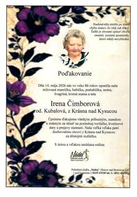 Poďakovanie - Irena Čimborová