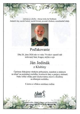 Poďakovanie - Ján Jedinák