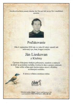Poďakovanie - Ján Lieskovan