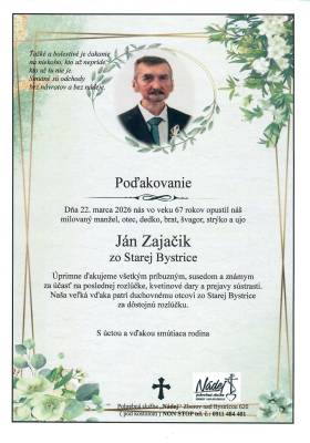 Poďakovanie - Ján Zajačik