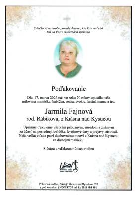 Poďakovanie - Jarmila Fajnová