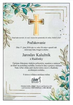 Poďakovanie - Jaroslav Kalužník