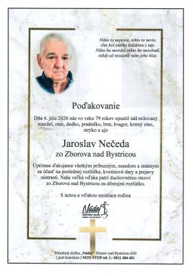 Poďakovanie - Jaroslav Nečeda