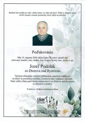 Poďakovanie - Jozef Podolák