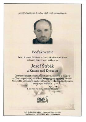 Poďakovanie - Jozef Štrbák