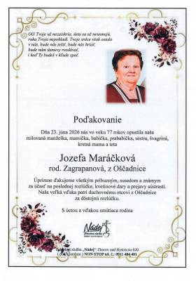 Poďakovanie - Jozefa Maráčková