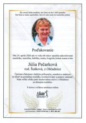 Poďakovanie - Júlia Pečarková