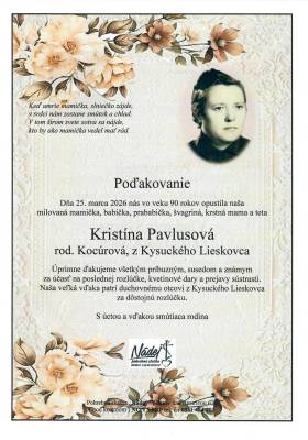 Poďakovanie - Kristína Pavlusová