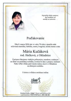 Poďakovanie - Mária Kučáková