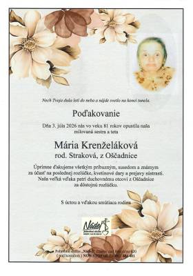 Poďakovanie - Mária Krenželáková