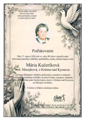 Poďakovanie - Mária Kučeríková
