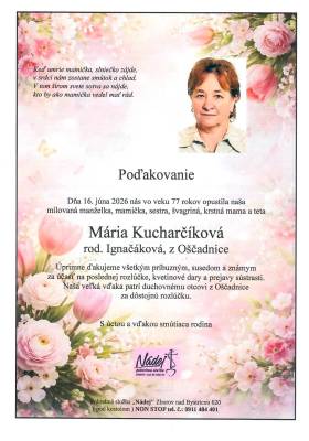 Poďakovanie - Mária Kucharčíková