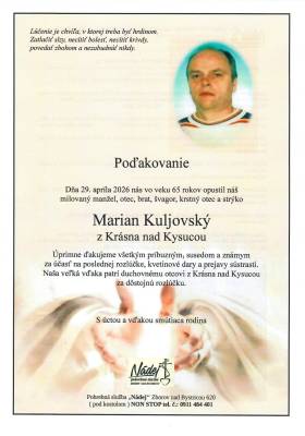 Poďakovanie - Marian Kuljovský