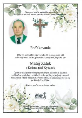 Poďakovanie - Matej Zátek