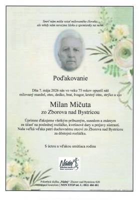 Poďakovanie - Milan Mičuta
