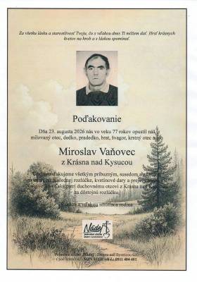 Poďakovanie - Miroslav Vaňovec