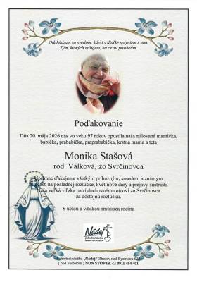 Poďakovanie - Monika Stašová