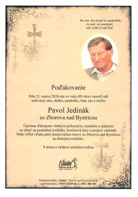 Poďakovanie - Pavol Jedinák