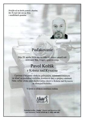 Poďakovanie - Pavol Kožák