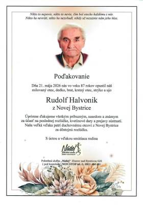 Poďakovanie - Rudolf Halvonik