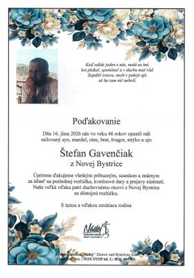 Poďakovanie - Štefan Gavenčiak