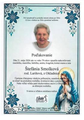 Poďakovanie - Štefánia Smolková