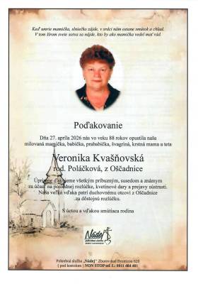 Poďakovanie - Veronika Kvašňovská
