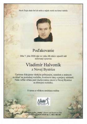 Poďakovanie - Vladimír Halvoník