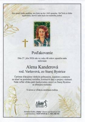 Poďakovanie - Alena Kanderová