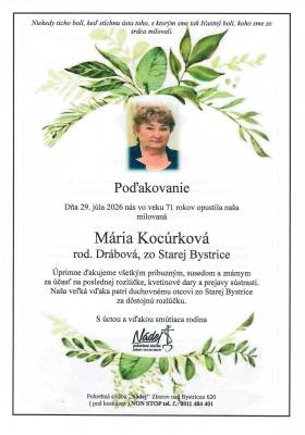 Poďakovanie - Mária Kocúrková