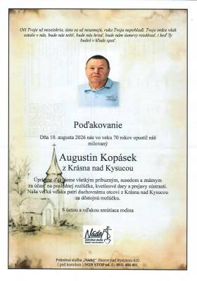 Poďakovanie - Augustin Kopásek