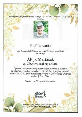 Poďakovanie - Alojz Martášek