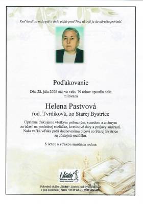 Poďakovanie - Helena Pastvová