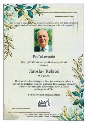 Poďakovanie - Jaroslav Rebroš