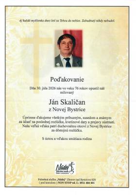 Poďakovanie - Ján Skaličan