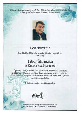 Poďakovanie - Tibor Škriečka
