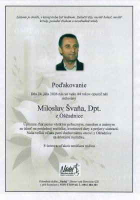 Poďakovanie - Miloslav Švaňa Dpt.